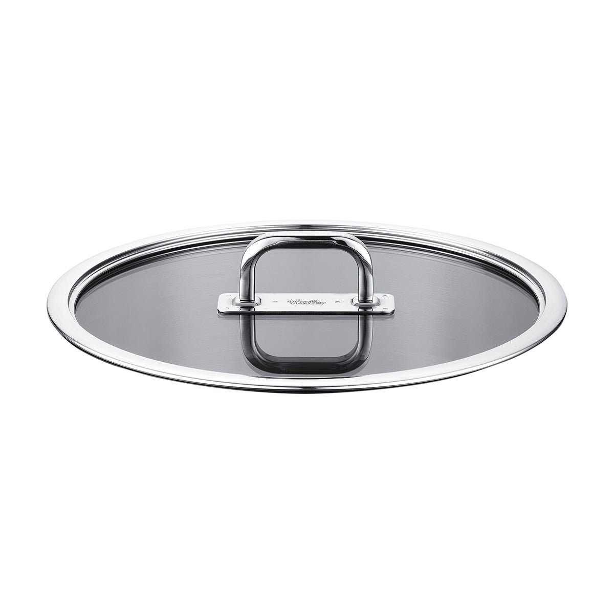 Fissler Viseo® Pro Glass Lid 24 cm - precision-crafted, flat stainless steel lid with glass insert and handle for 24 cm pots, in white.