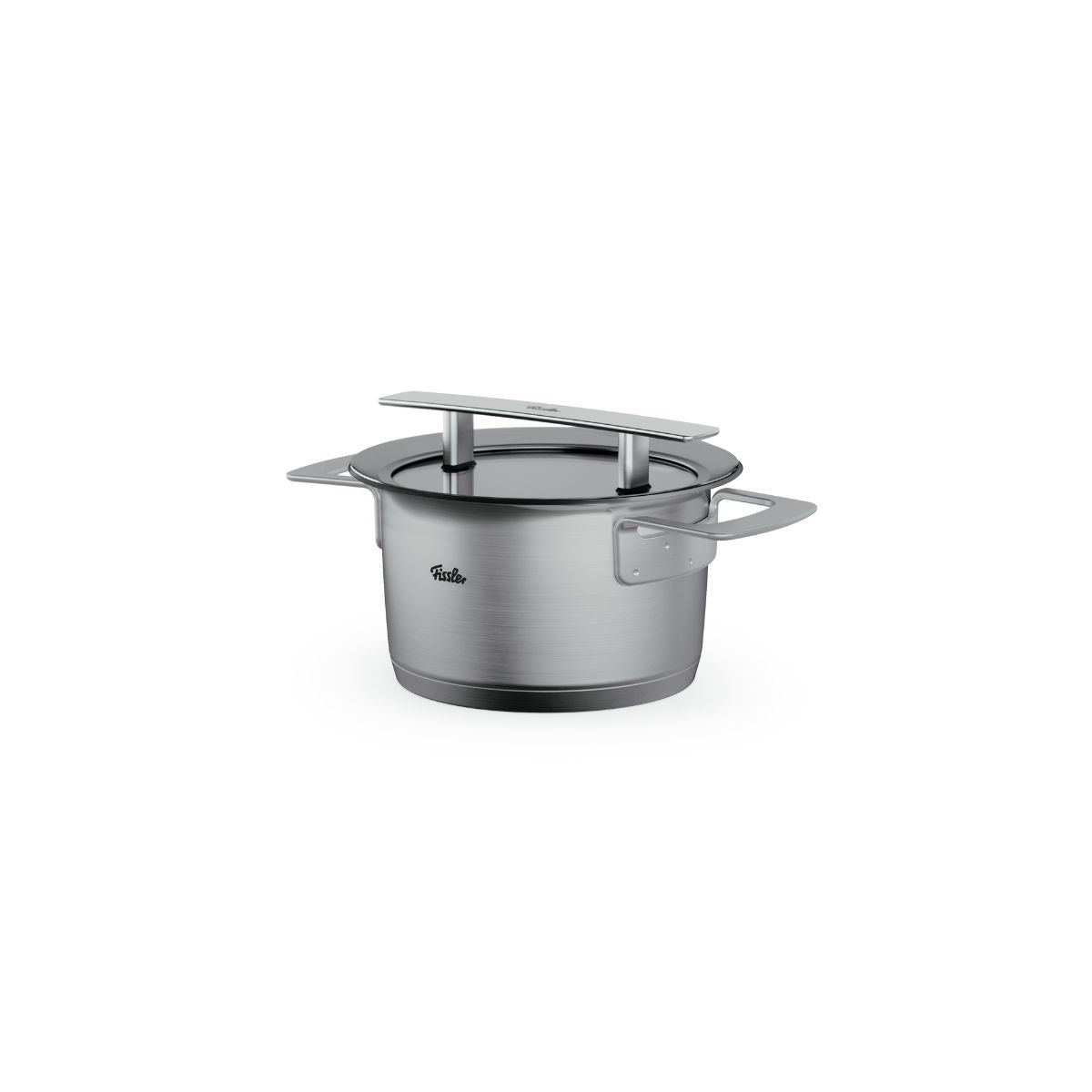 Fissler Phi Collection Edelstahltopf mit Glasdeckel, breite Griffe. Hochwertige Qualität, zeitloses Design. Hergestellt in Deutschland.