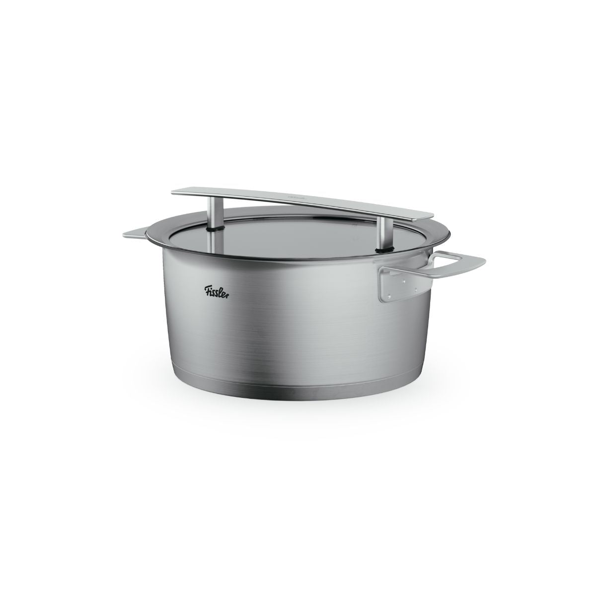 Fissler Phi Collection® 4-teiliges Topfset aus Edelstahl mit Glasdeckeln, modern geschwungenen Griffen. Präzisionsgefertigt in Deutschland.