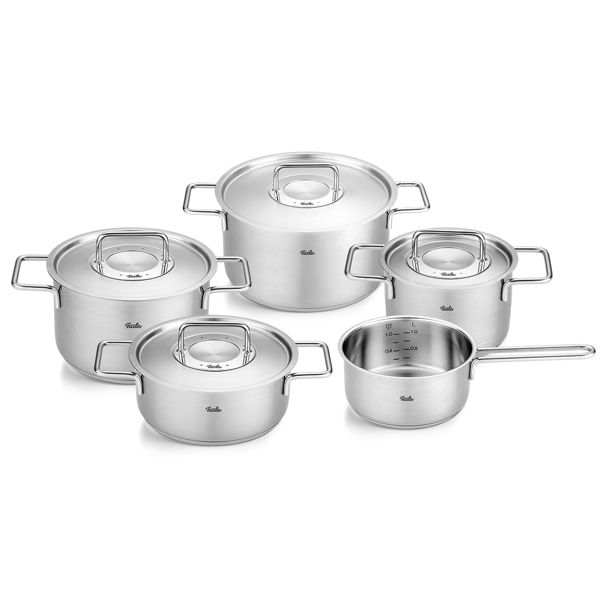 Fissler Pure Collection 5-piece set with metal lids, 3 Stockpots