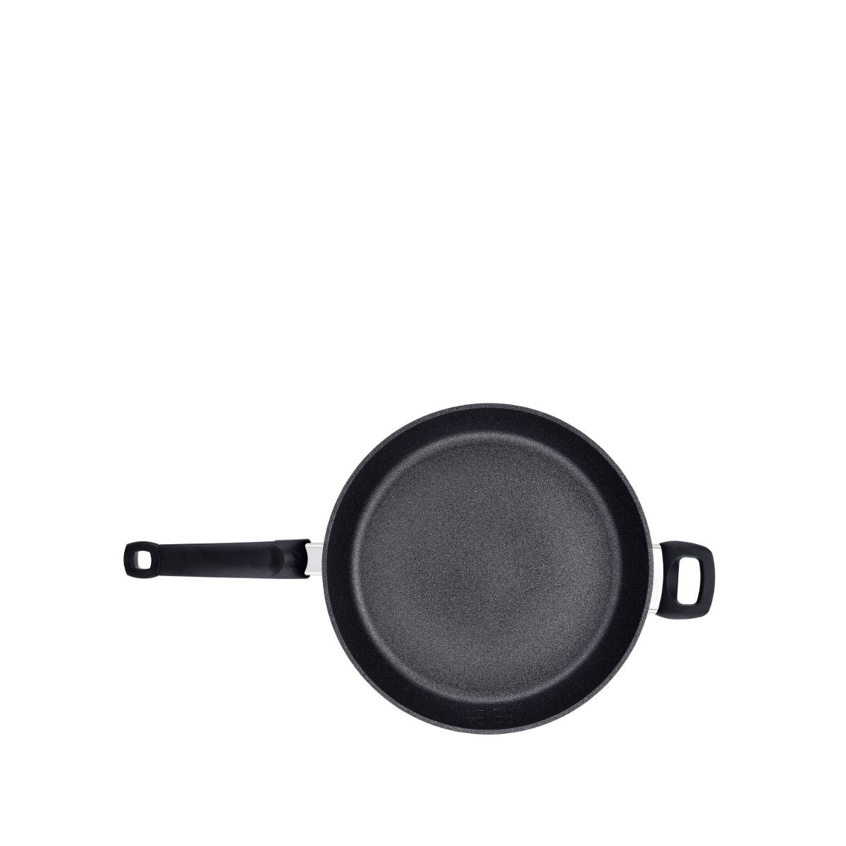 Fissler Adamant® Comfort Pan - modern non-stick pan with long handle and helper handle, shown from above. Made in Germany.
