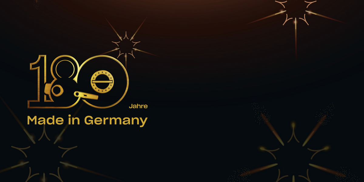 The golden text on a dark background reads "180 Years Made in Germany" and represents 180 years of innovative German cookware from Fissler.