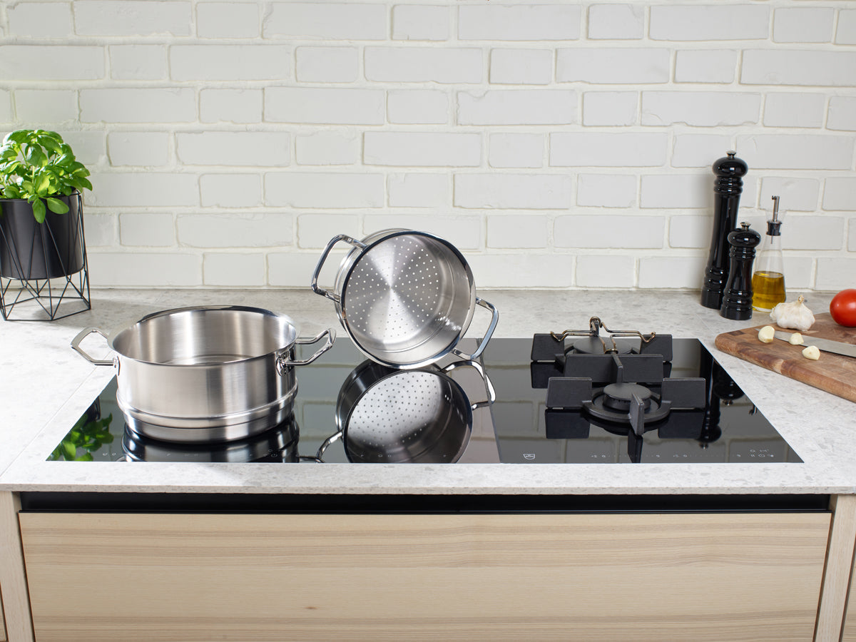 Original-Profi Collection® 6-teiliges Topf-Set mit Glasdeckeln, Dämpfeinsatz und Sauteuse