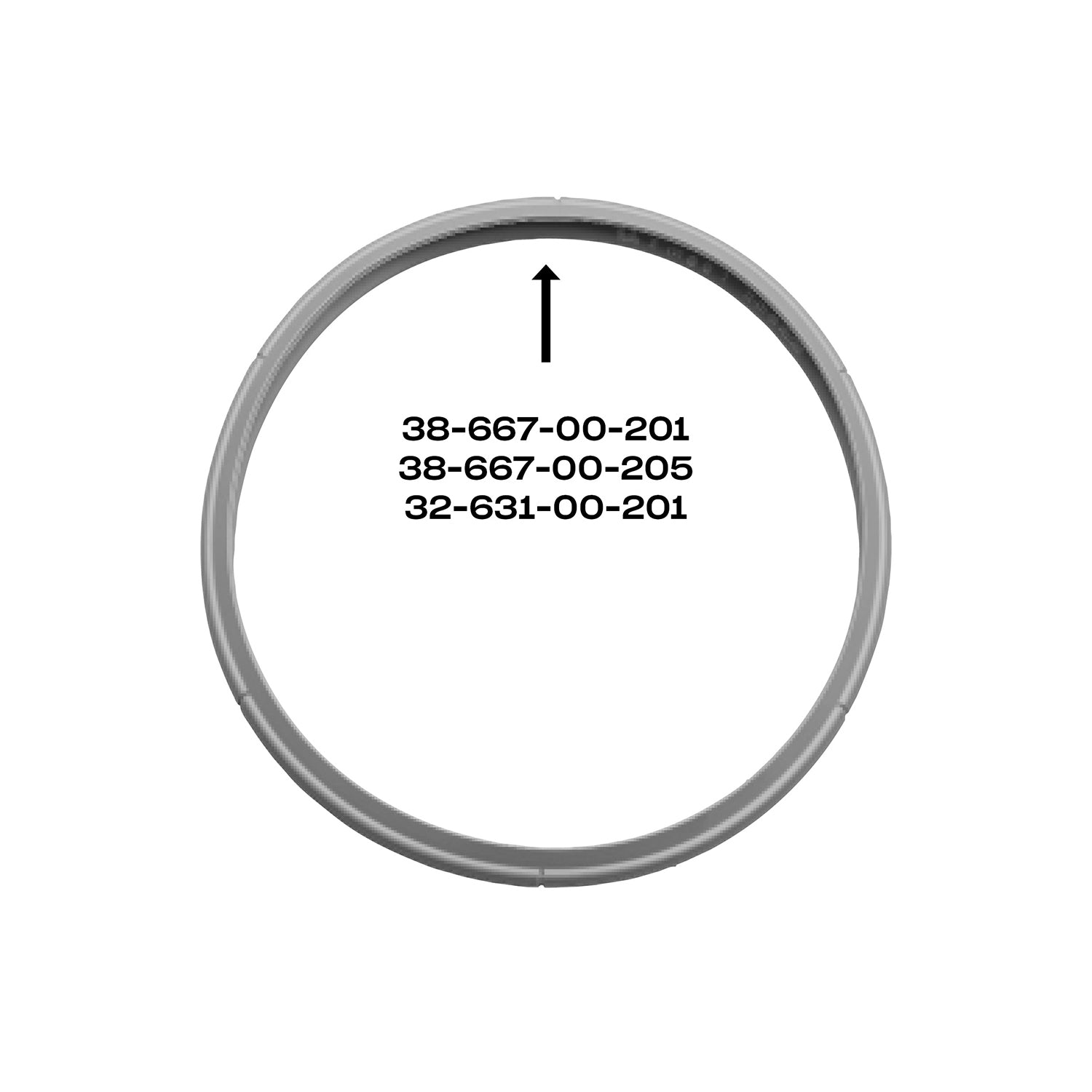Fissler sealing ring, gray and circular, with an upward arrow and numbers, precision-made for pressure cookers before 2010, on a white background.