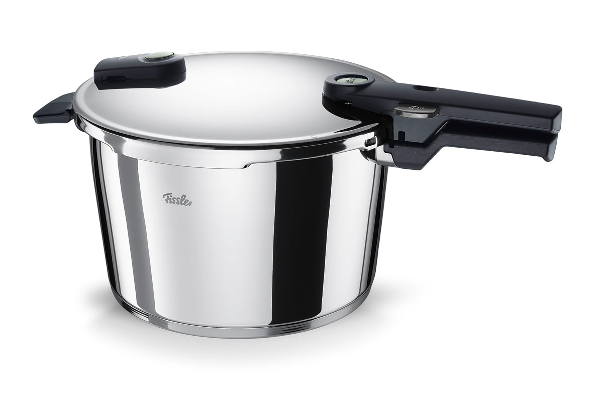 Fissler Vitaquick® Elemental Pressure Cooker in Sage Green, Black Handles, Sealable Lid, Pressure Indicator - Timeless German Design.